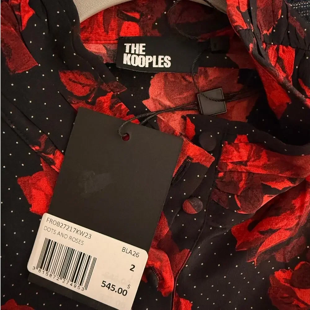 The Kooples Silk Dress EU 38 US 6 Black Red Roses Polka Dot Chic Coquette Indie